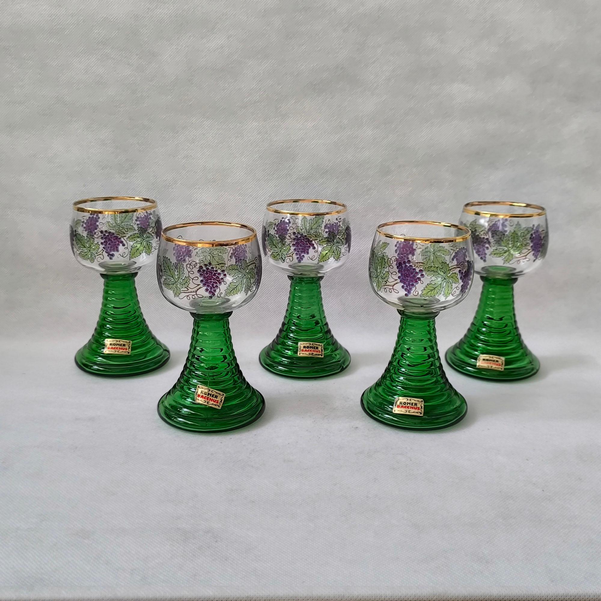 Römer Bacchus Wine Aperitif Glasses - Set of Six - Germany, Mid 20th Century In Excellent Condition For Sale In Bochum, NRW