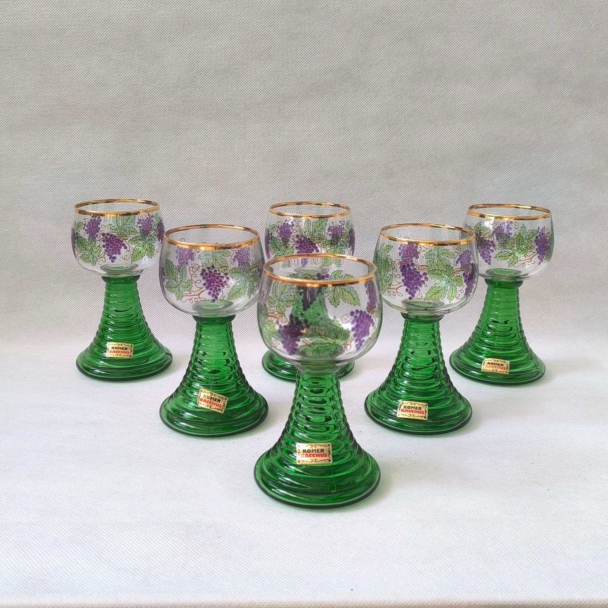 Crystal Römer Bacchus Wine Aperitif Glasses - Set of Six - Germany, Mid 20th Century For Sale