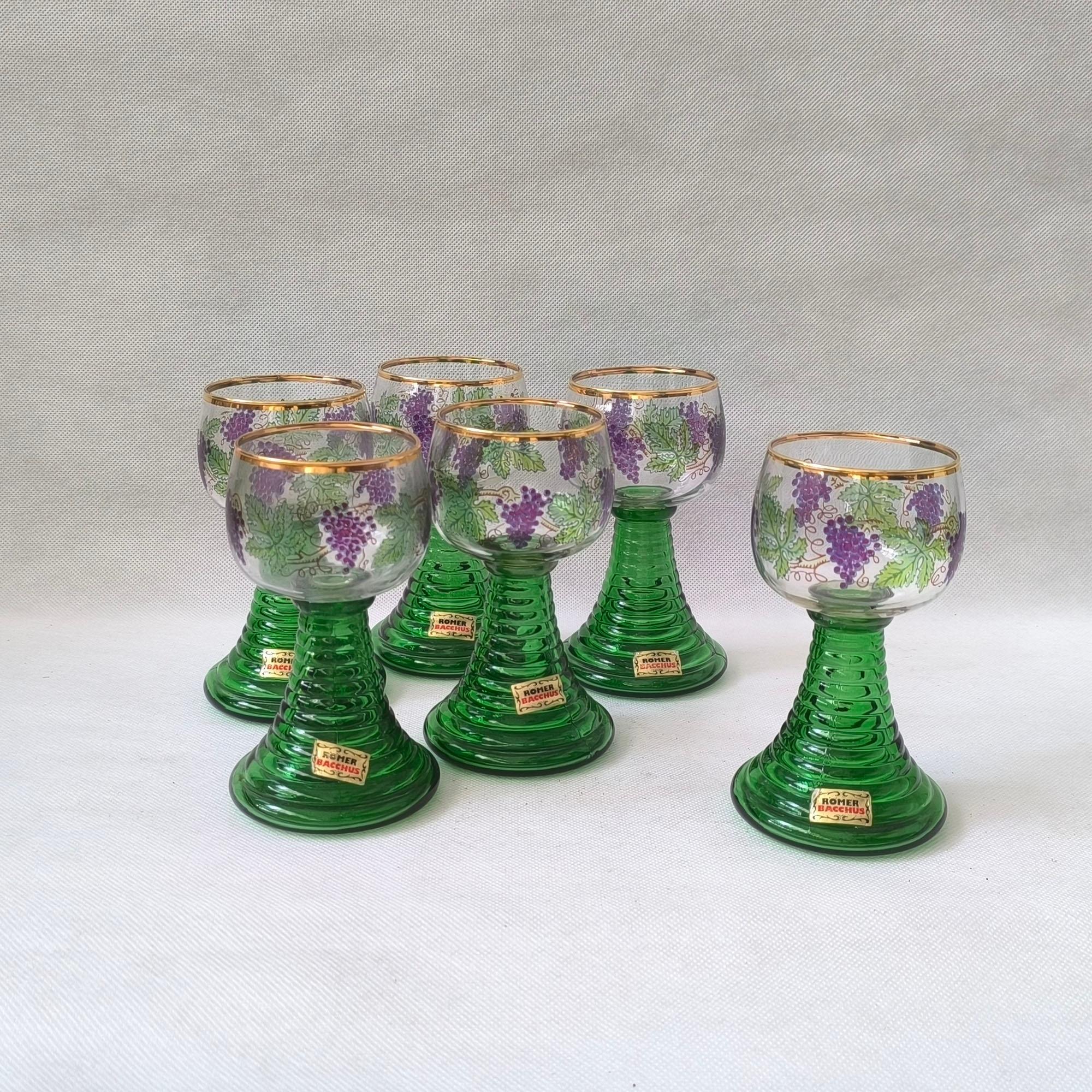 Römer Bacchus Wine Aperitif Glasses - Set of Six - Germany, Mid 20th Century For Sale 2