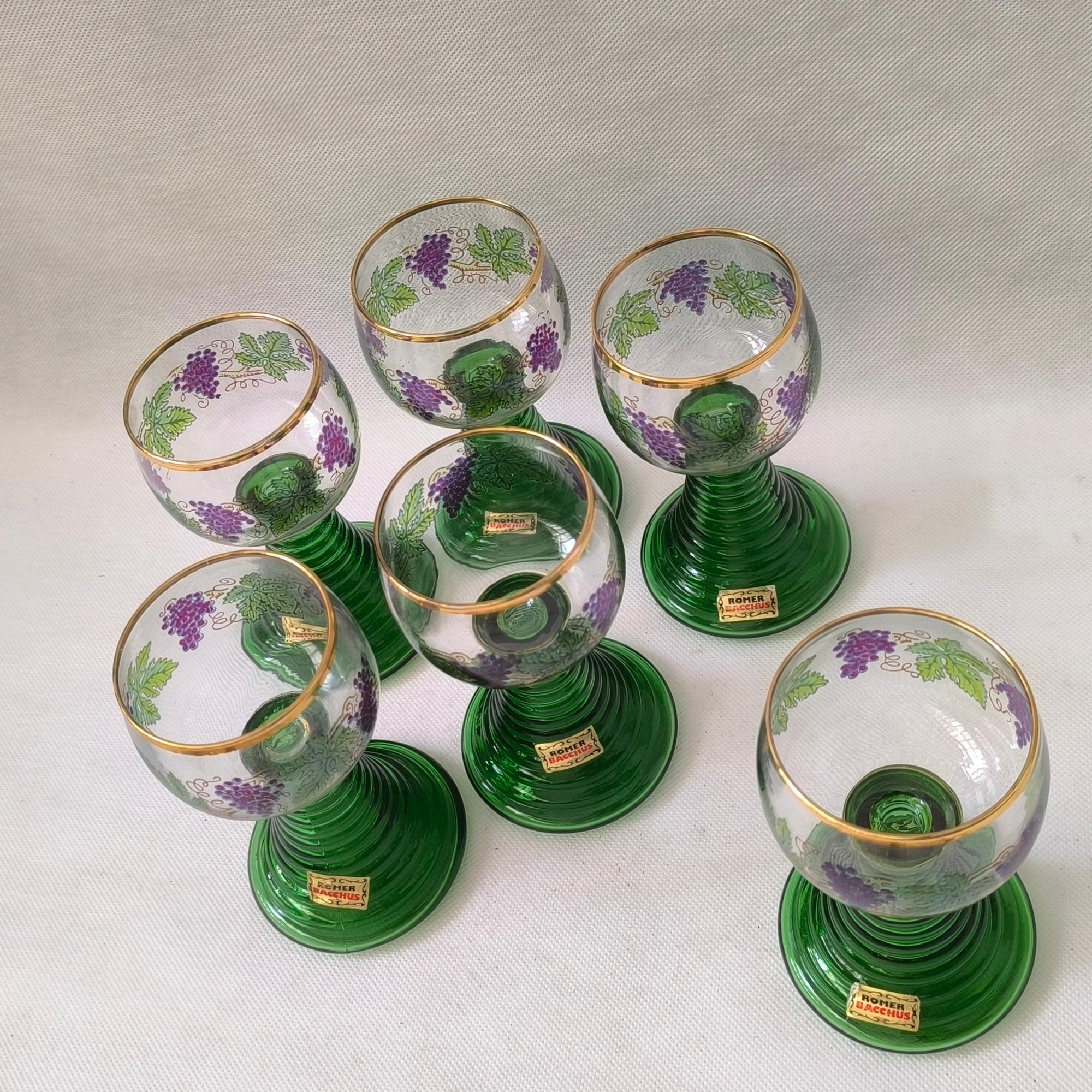 Römer Bacchus Wine Aperitif Glasses - Set of Six - Germany, Mid 20th Century For Sale 3