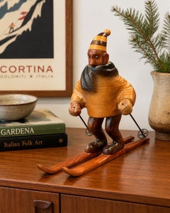 Romer Italian Mid-Century Hand-Carved Wooden Skier Sculpture, circa 1970