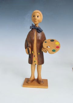 Romer italy hand carved desk top artist with palette and brush sculpture