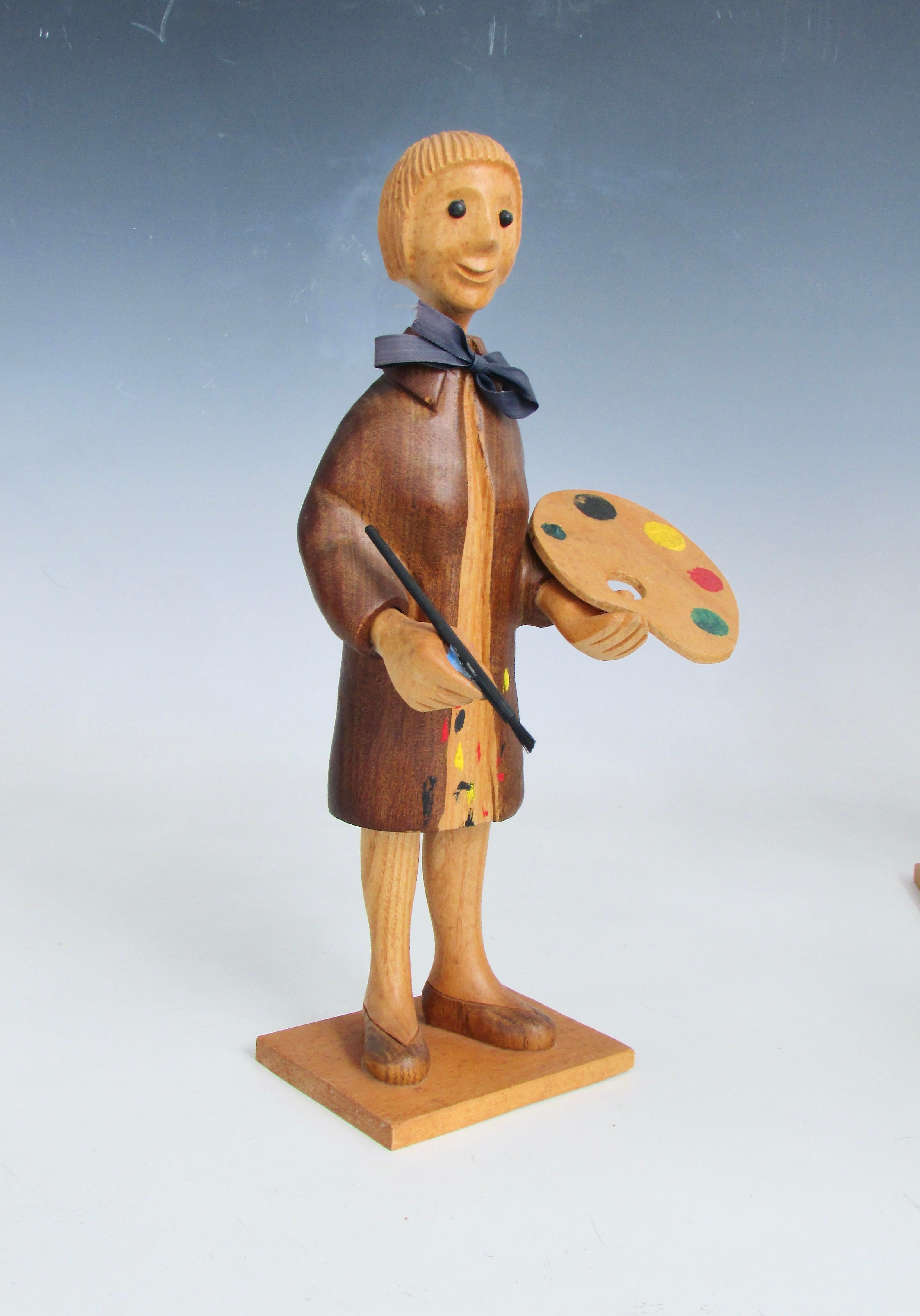 Mid-Century Modern Romer italy hand carved desk top artist with palette and brush sculpture For Sale