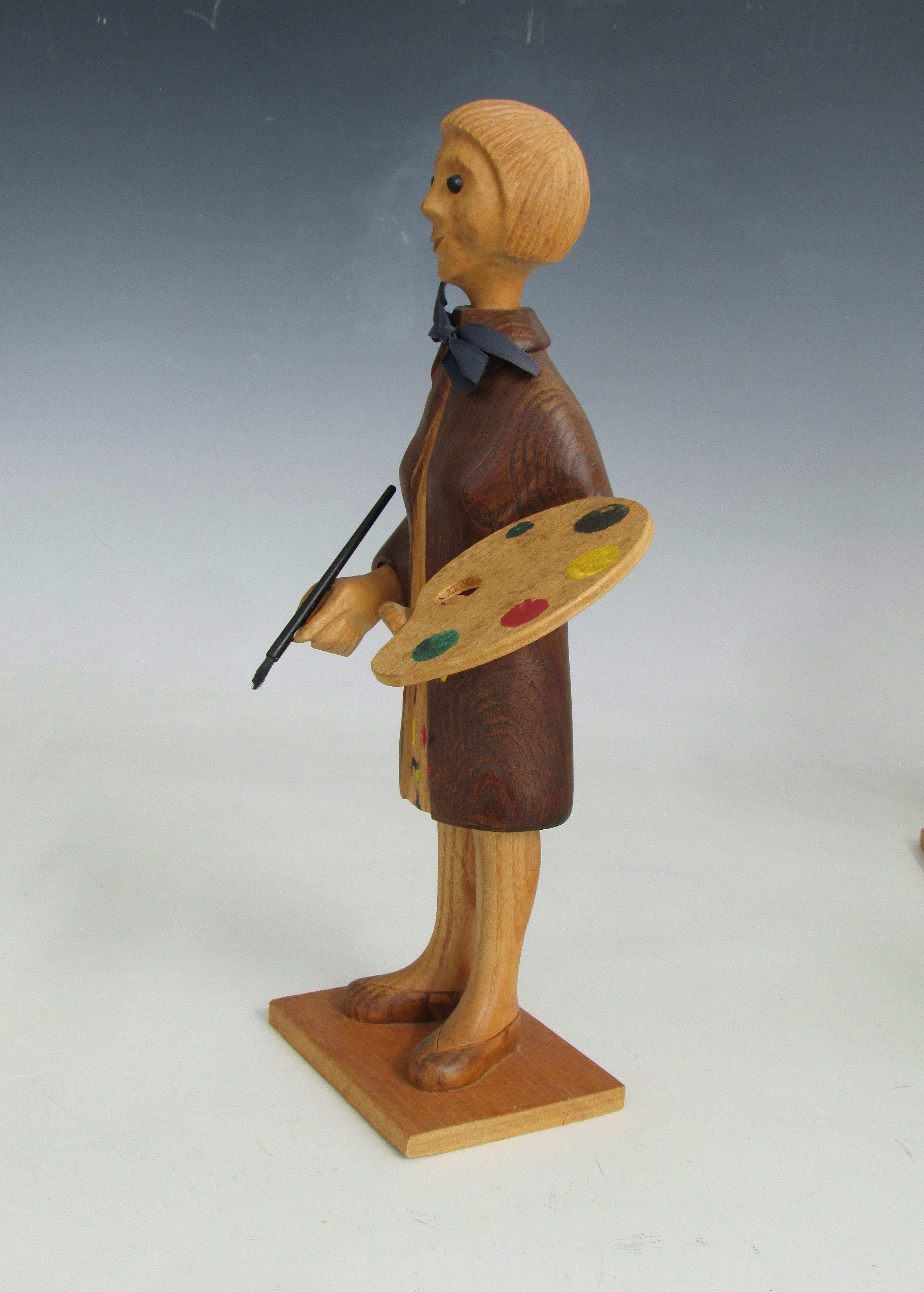 20th Century Romer italy hand carved desk top artist with palette and brush sculpture For Sale