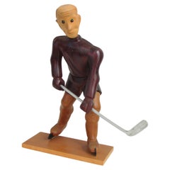 Romer italy hand carved desk top hockey player on skates sculpture