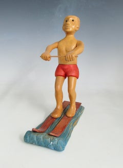Romer italy hand carved desk top sculpture of water skier