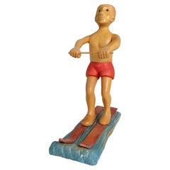 Romer italy hand carved desk top sculpture of water skier