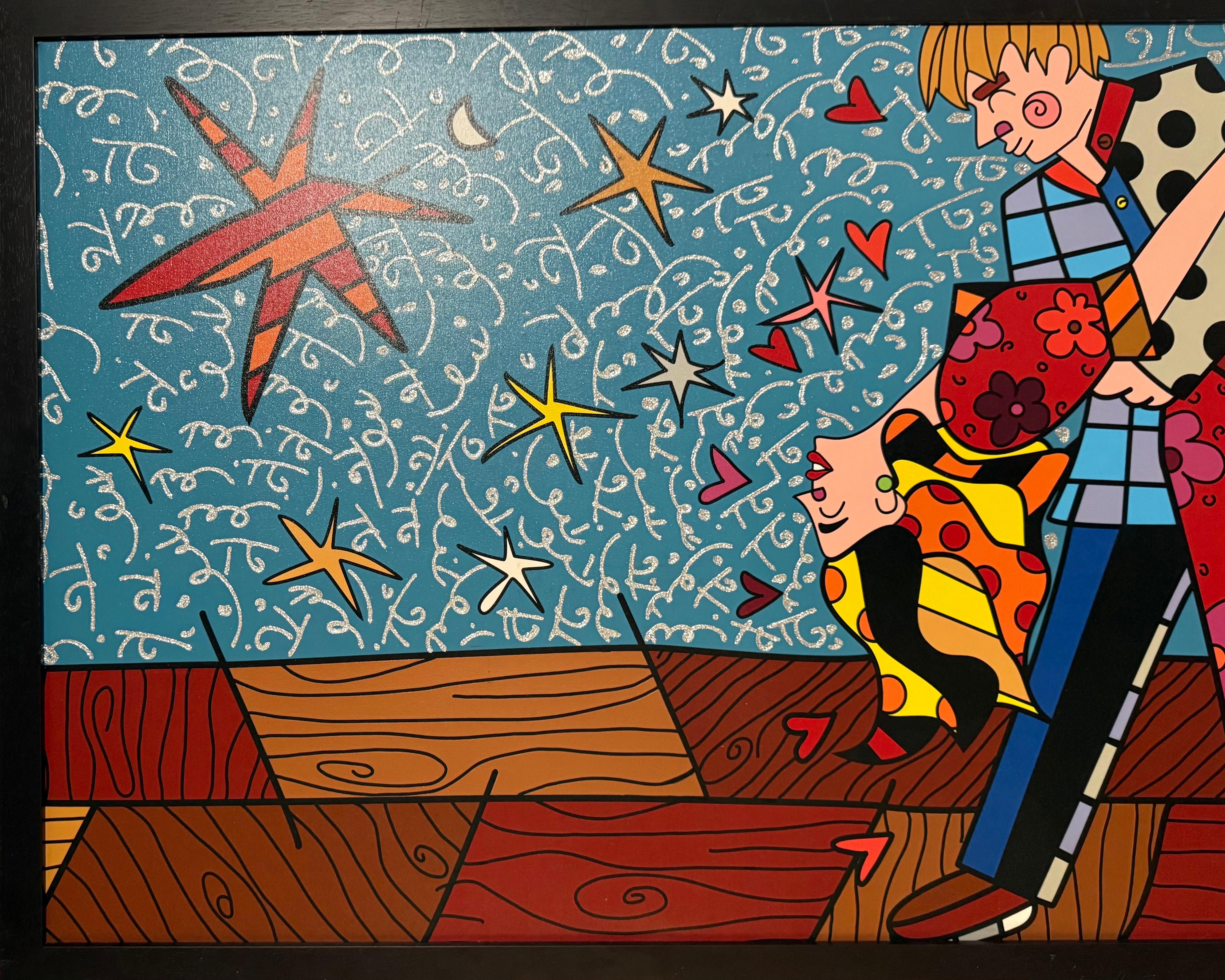 Grand Romero Britto Mixed Media Diamond Dust Giclee Pop Art Cubism Hollywood en vente 1
