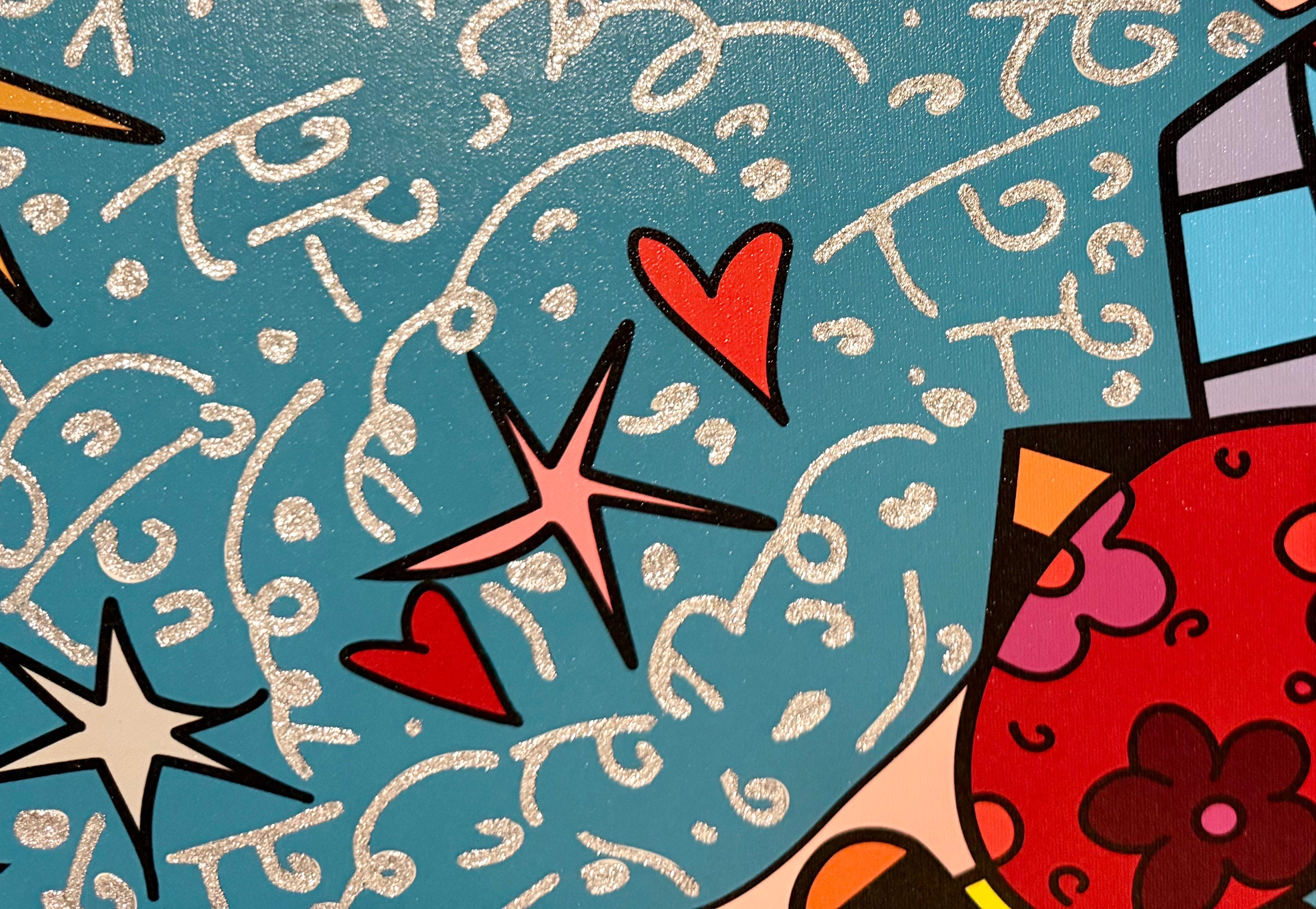 Grand Romero Britto Mixed Media Diamond Dust Giclee Pop Art Cubism Hollywood en vente 2