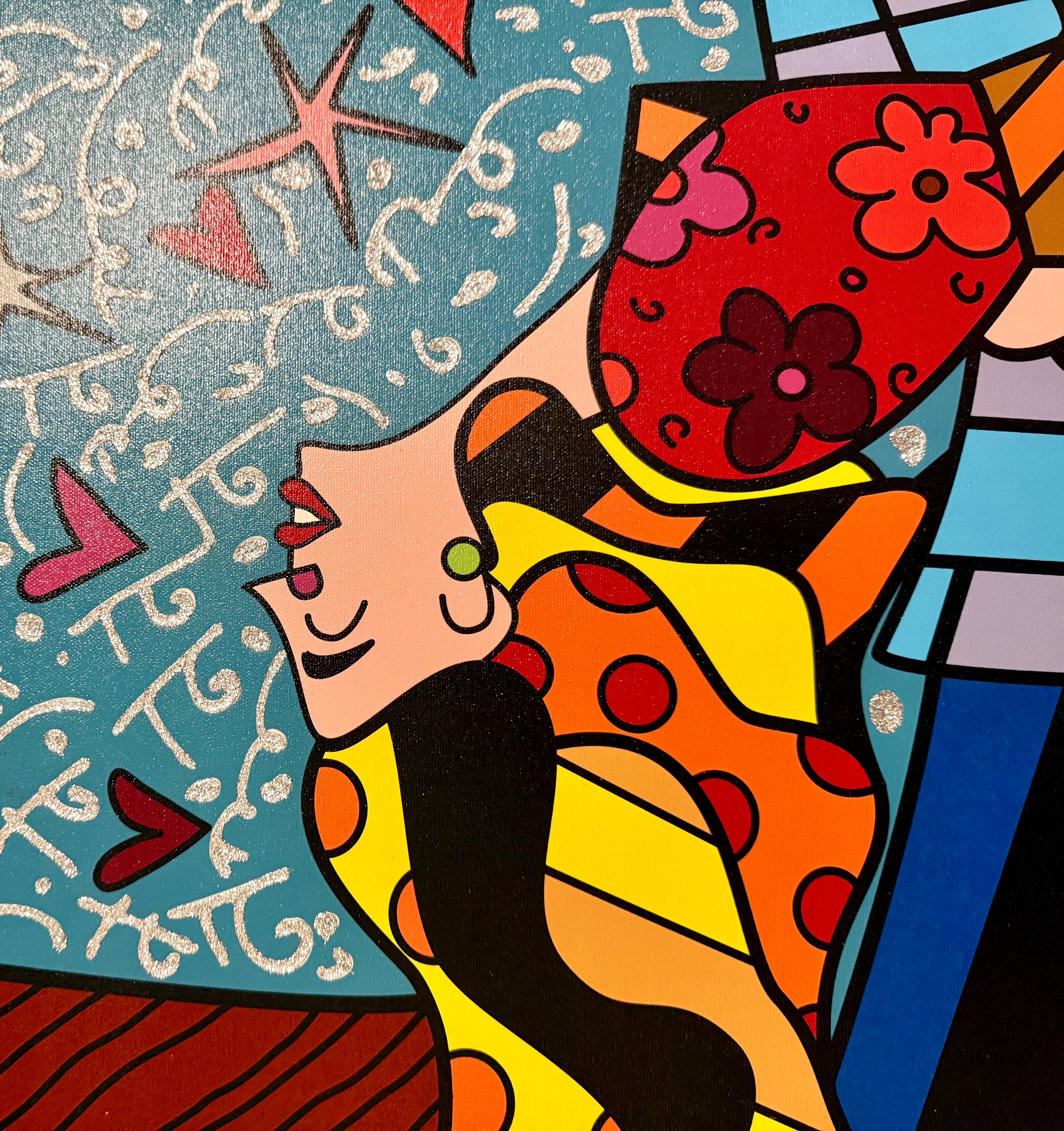 Grand Romero Britto Mixed Media Diamond Dust Giclee Pop Art Cubism Hollywood en vente 3
