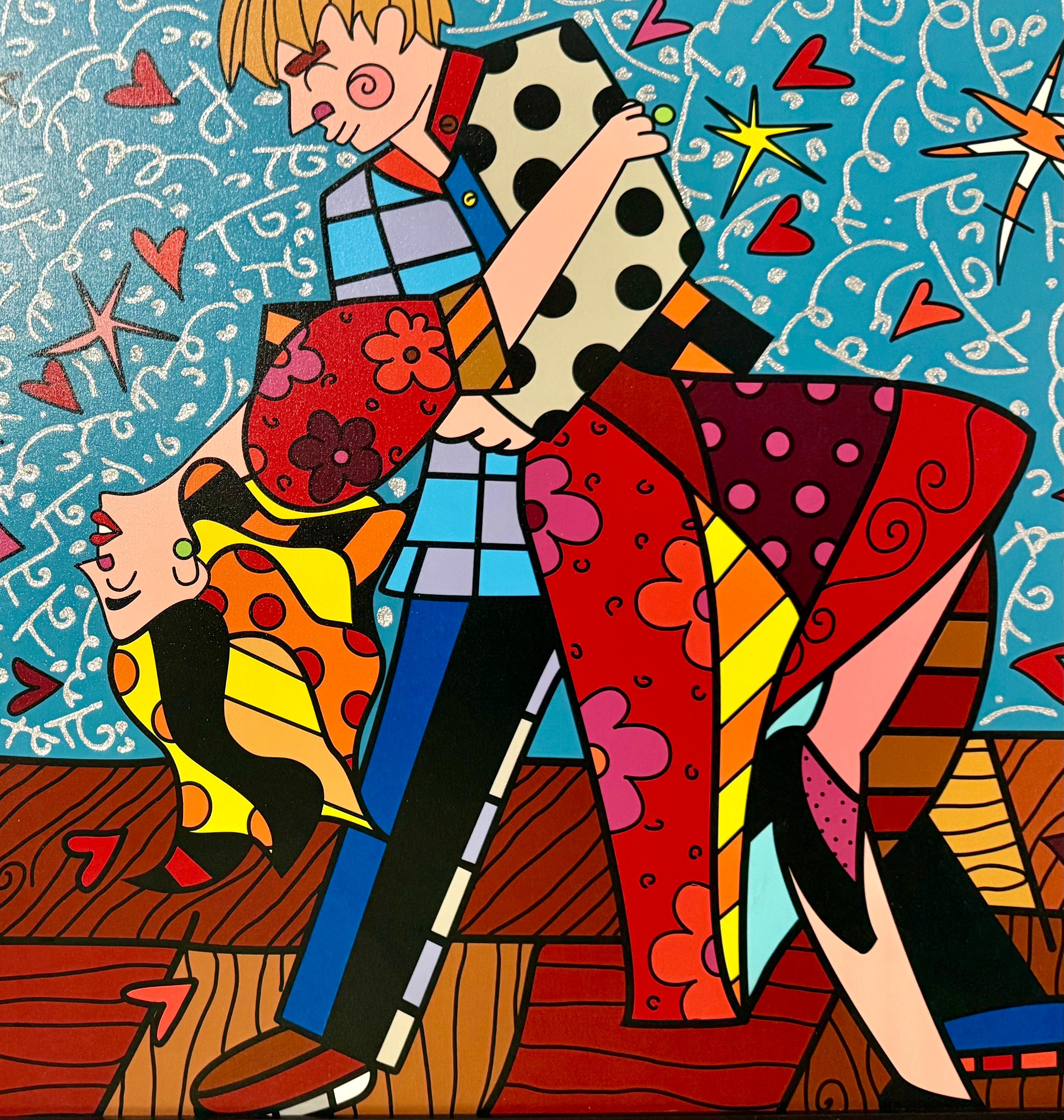 Grand Romero Britto Mixed Media Diamond Dust Giclee Pop Art Cubism Hollywood en vente 6