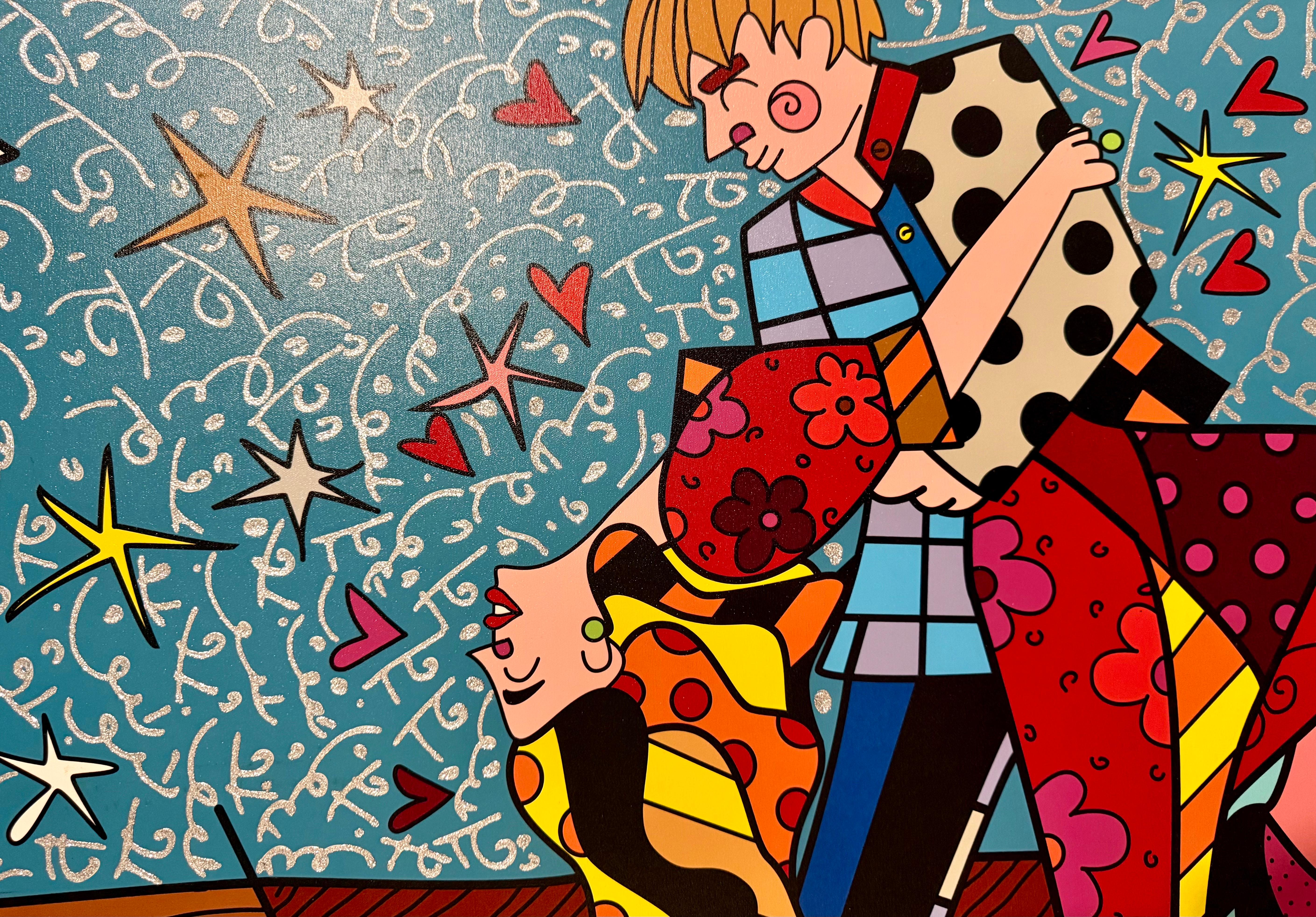 Grand Romero Britto Mixed Media Diamond Dust Giclee Pop Art Cubism Hollywood en vente 7