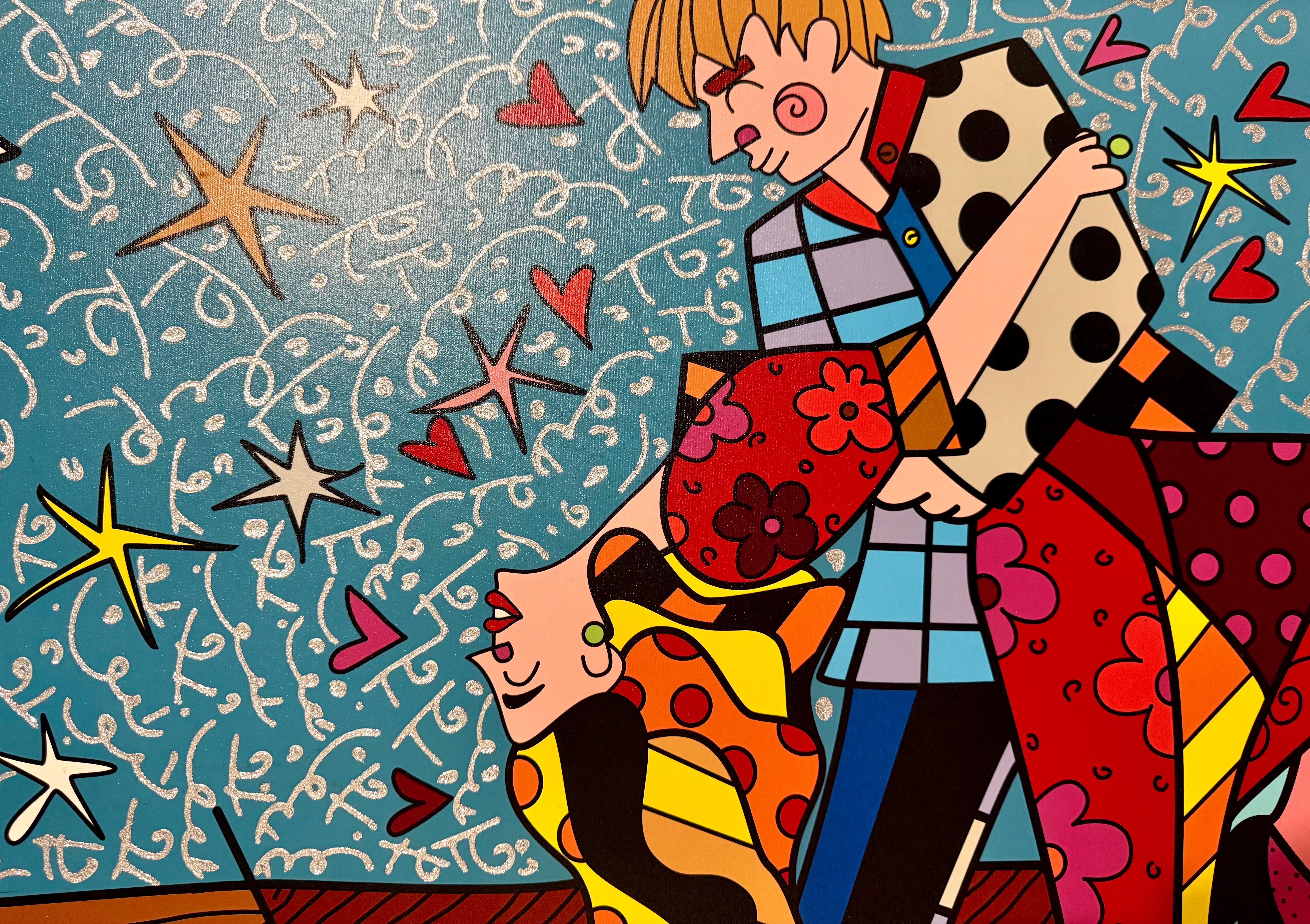 Grand Romero Britto Mixed Media Diamond Dust Giclee Pop Art Cubism Hollywood en vente 8