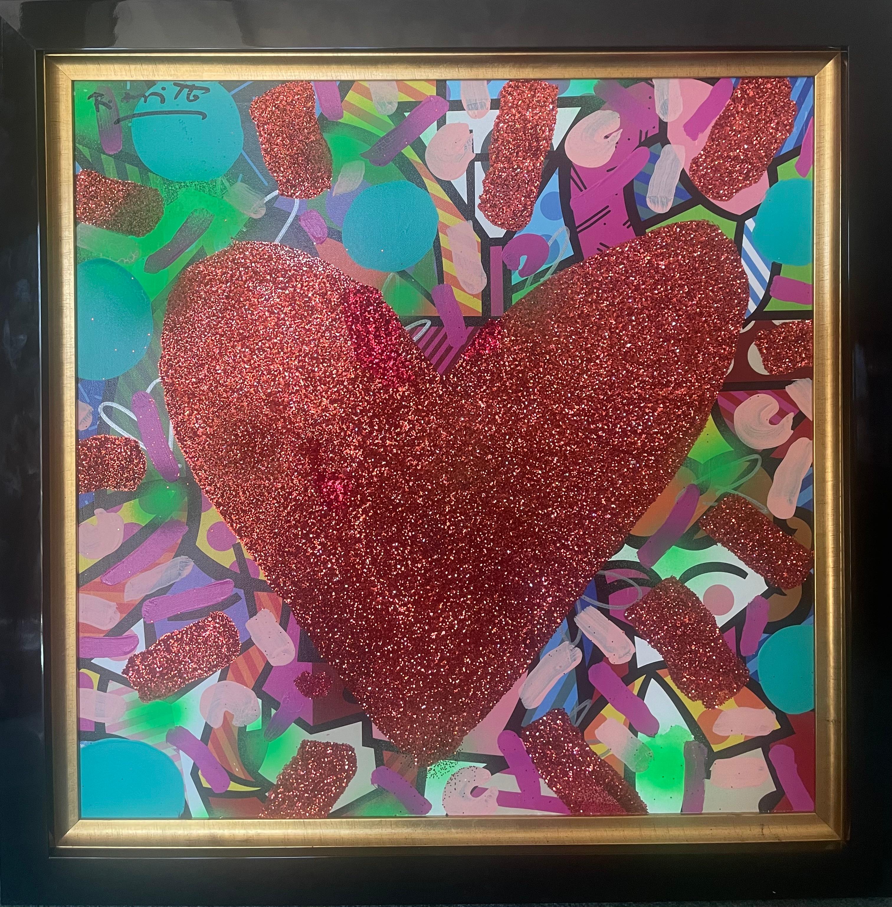 "Red Heart Light" - Painting by Romero Britto