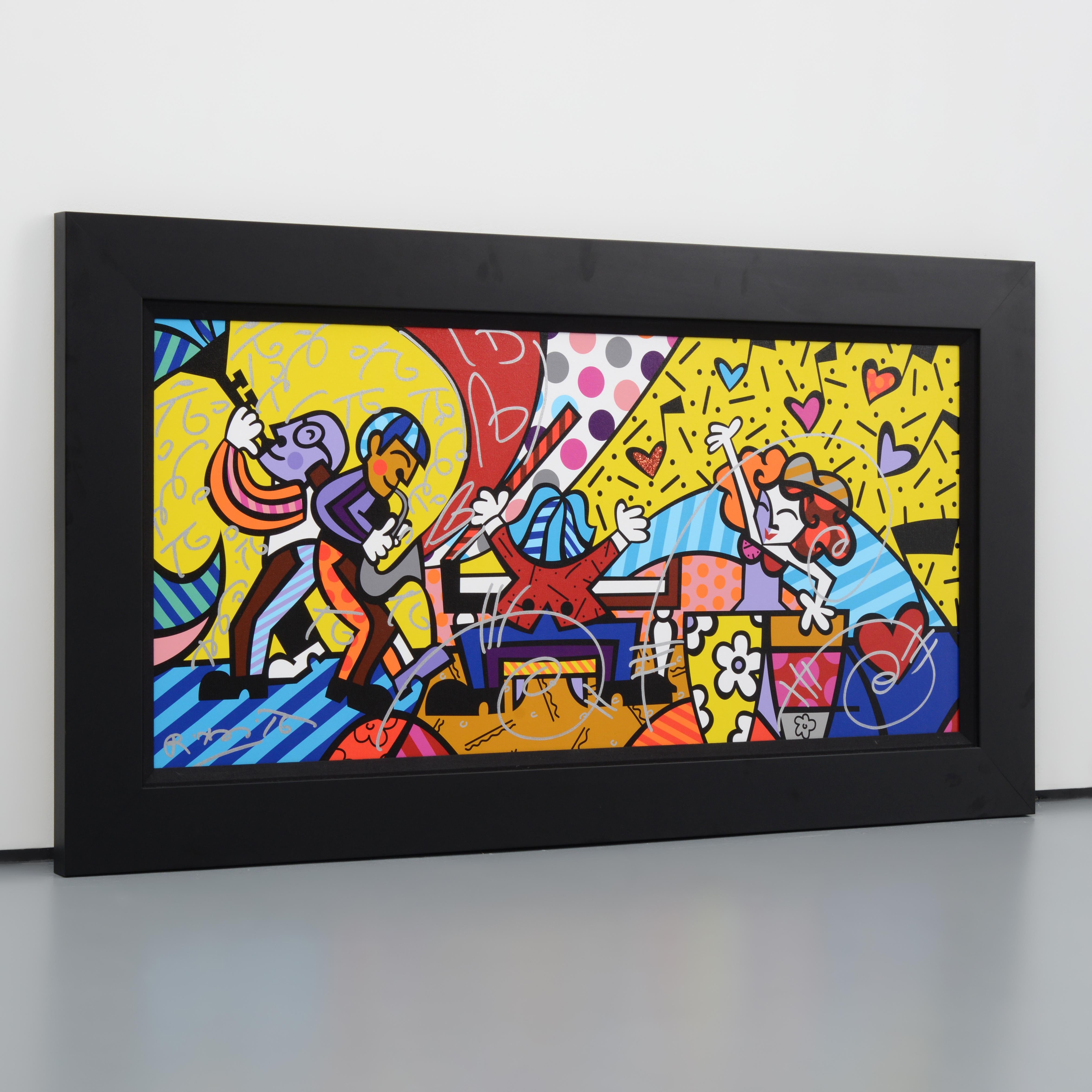 Romero Britto Giclée mixte embellie à la main, 44.5 