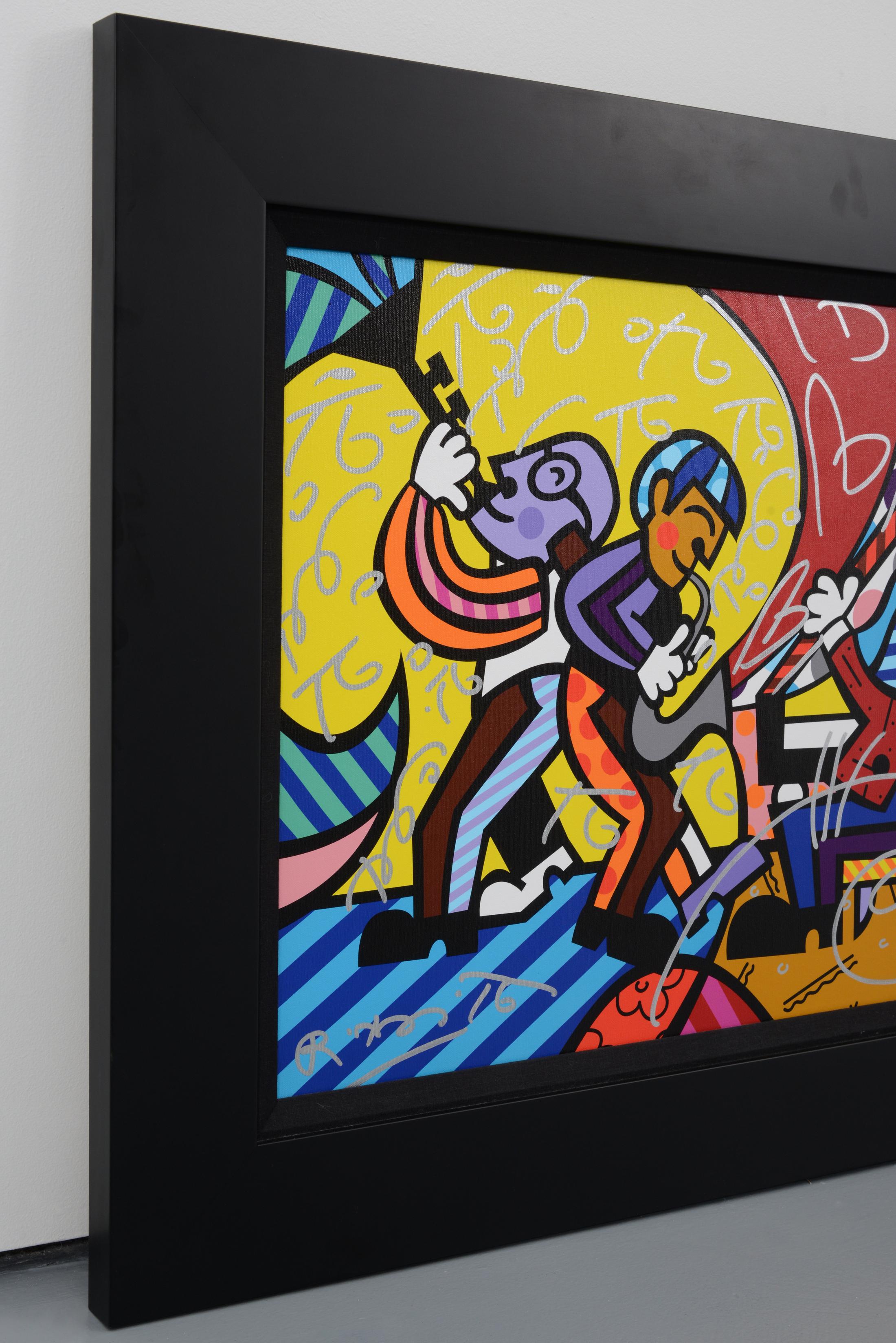 Romero Britto Giclée mixte embellie à la main, 44.5 