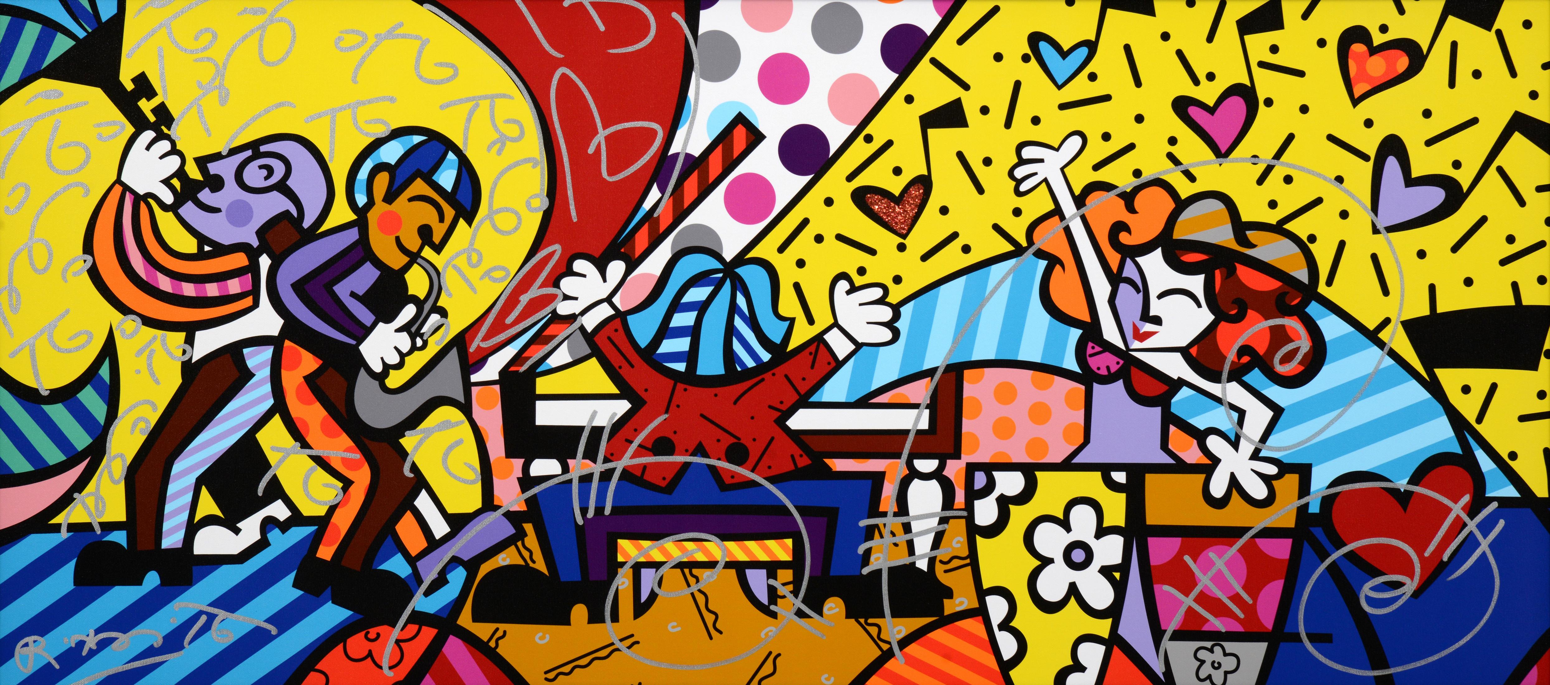 Romero Britto Giclée mixte embellie à la main, 44.5 