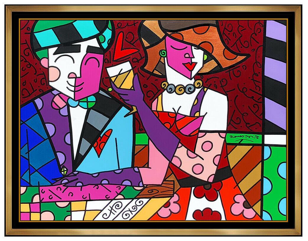 Grande peinture acrylique originale sur toile signée Romero Britto - Portrait moderne en vente 1