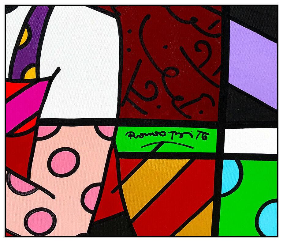 Grande peinture acrylique originale sur toile signée Romero Britto - Portrait moderne en vente 3