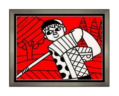 Romero Britto Original Acrylic Painting On Canvas Signed Golf Sports Artwork SBO