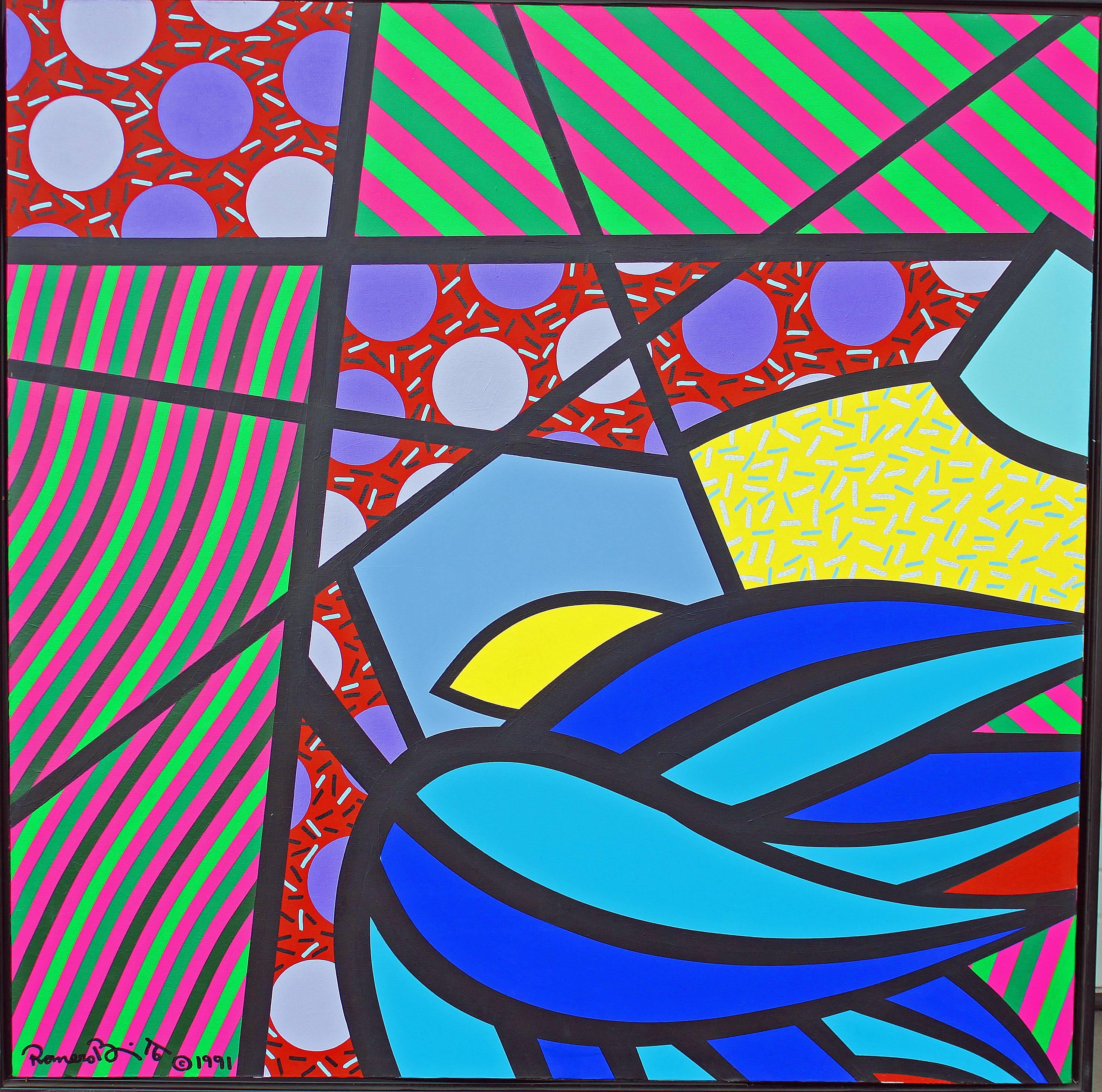 Romero Britto Abstract Painting - When the Pink Torns (Turns) Purple