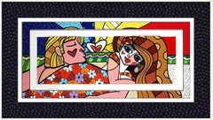 Romero Britto 'Couple on Beach - 2020' 3d Sculptograph with diamont dust, signed
