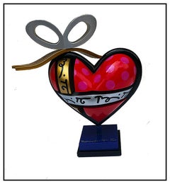 Romero Britto Original Painting Wood Sculpture My Gift Heart Signed Modern Art