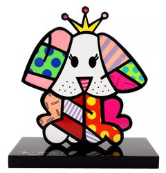 ROMERO BRITTO 'Royalty Dog 2' 2017 Signe & numbered, Sculpture Wood Black Base