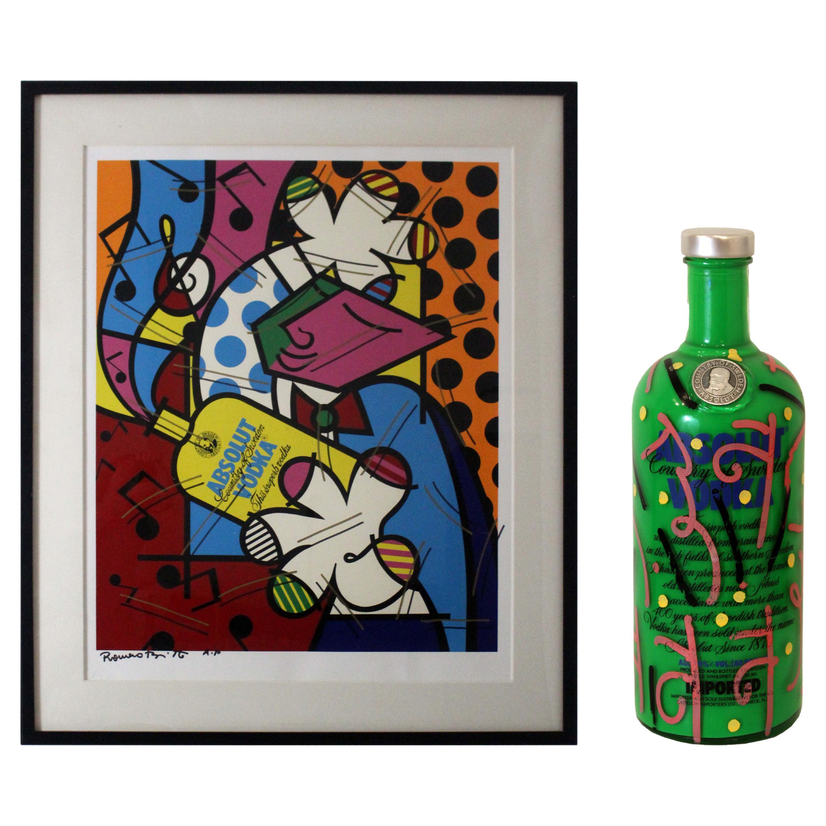 Romero Britto Absolut Vodka Signed Serigraph AP Framed with Absolut Vodka Painte