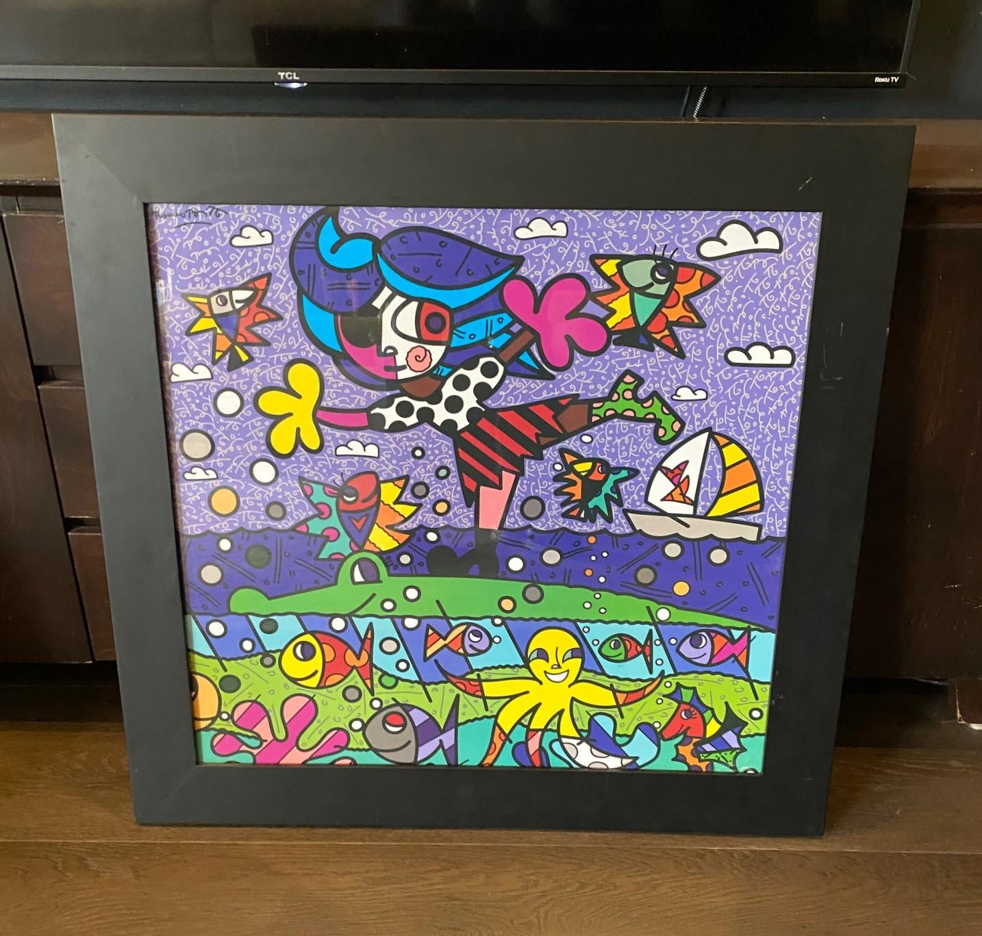Una meravigliosa e coloratissima serigrafia dell'artista cubista Pop Art Romero Britto, artista brasiliano di fama internazionale, intitolata 