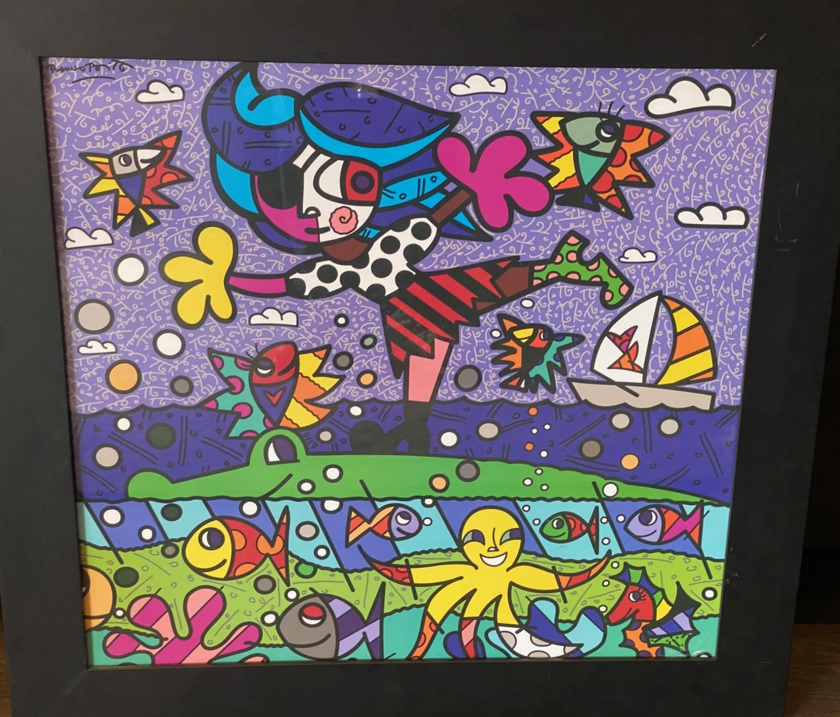 Moderno Romero Britto Firmato Bazillion Art Limited Ed Serigrafia Tina la Ragazza Pirata in vendita