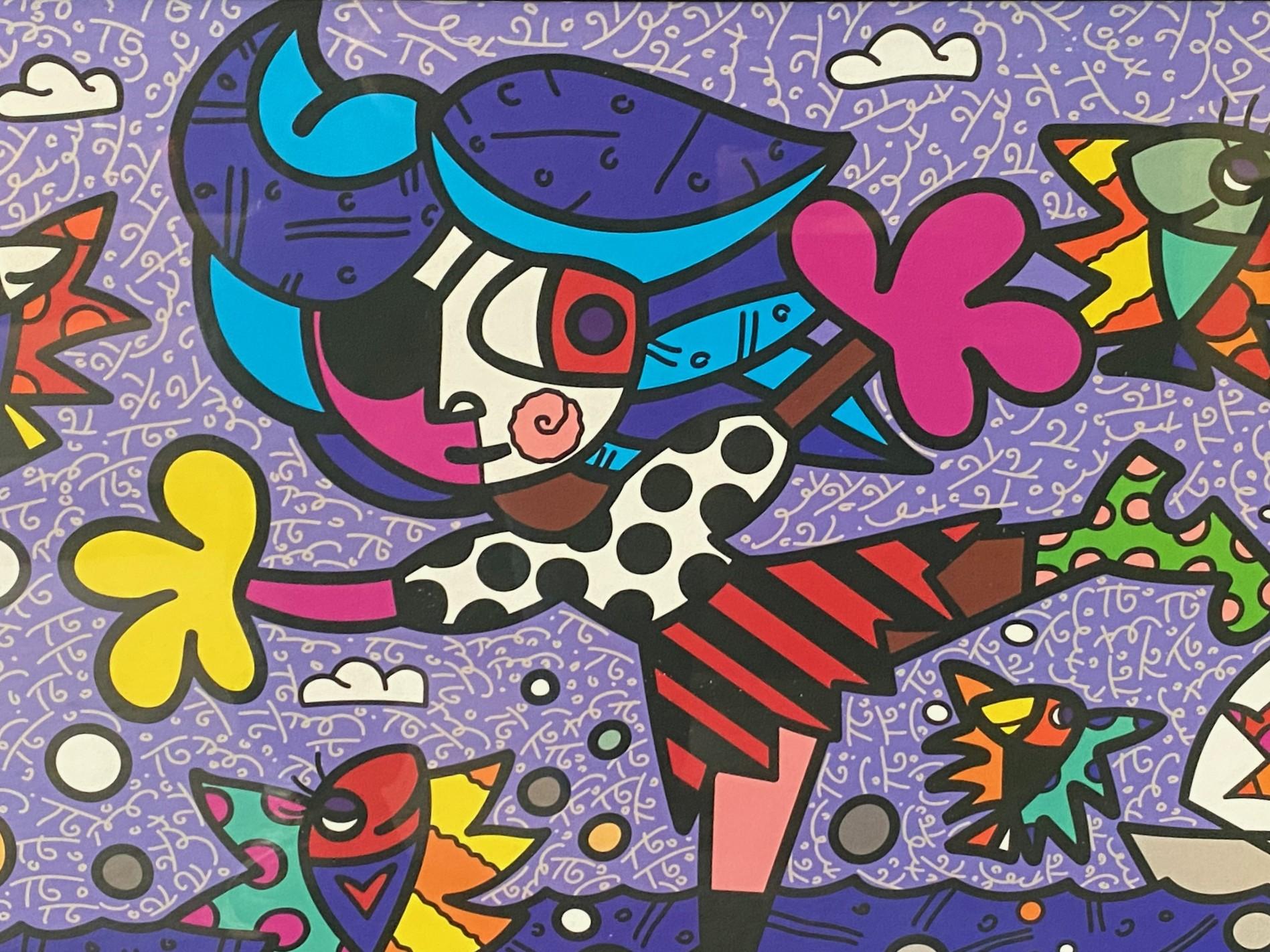 Americano Romero Britto Firmato Bazillion Art Limited Ed Serigrafia Tina la Ragazza Pirata in vendita