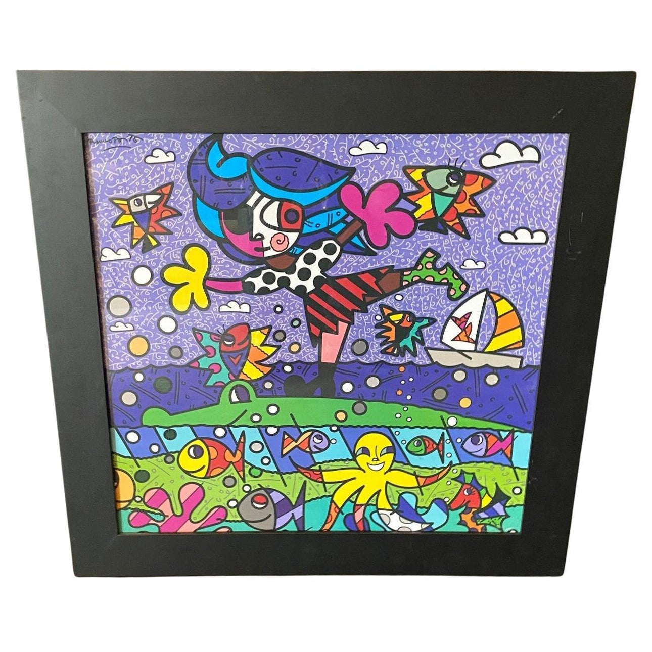 Romero Britto Firmato Bazillion Art Limited Ed Serigrafia Tina la Ragazza Pirata