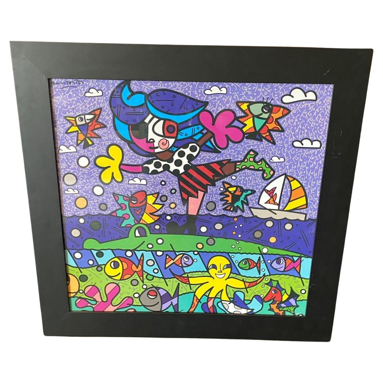 Romero Britto Signed Bazillion Art Limited Ed Serigraph Tina the Pirate Girl