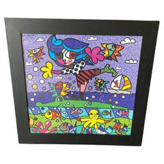 Romero Britto Firmato Bazillion Art Limited Ed Serigrafia Tina la Ragazza Pirata