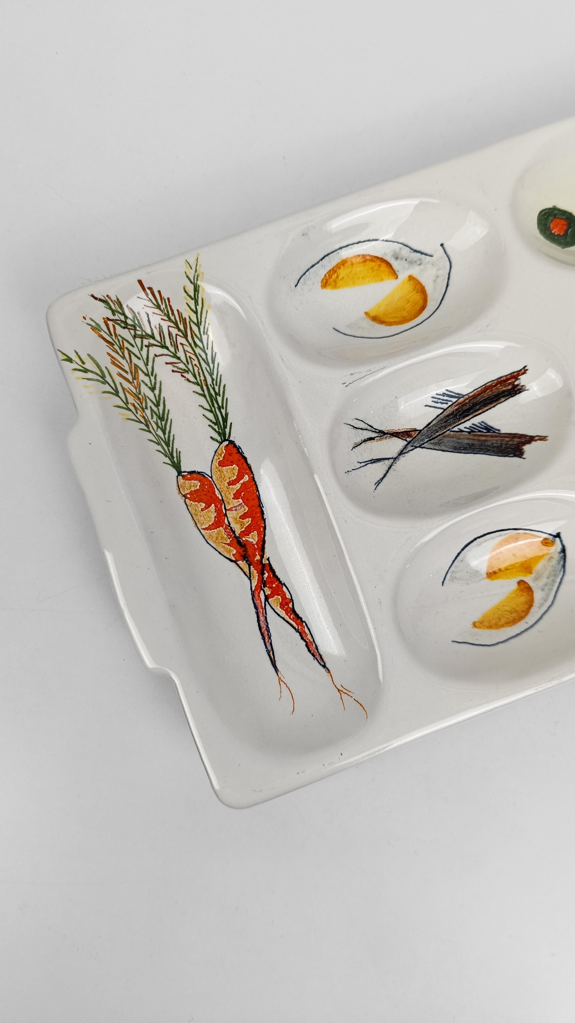 Rometti Ceramics, plateau à amuse-gueule en céramique peint à la main avec décoration de légumes, Italie années 50 en vente 2