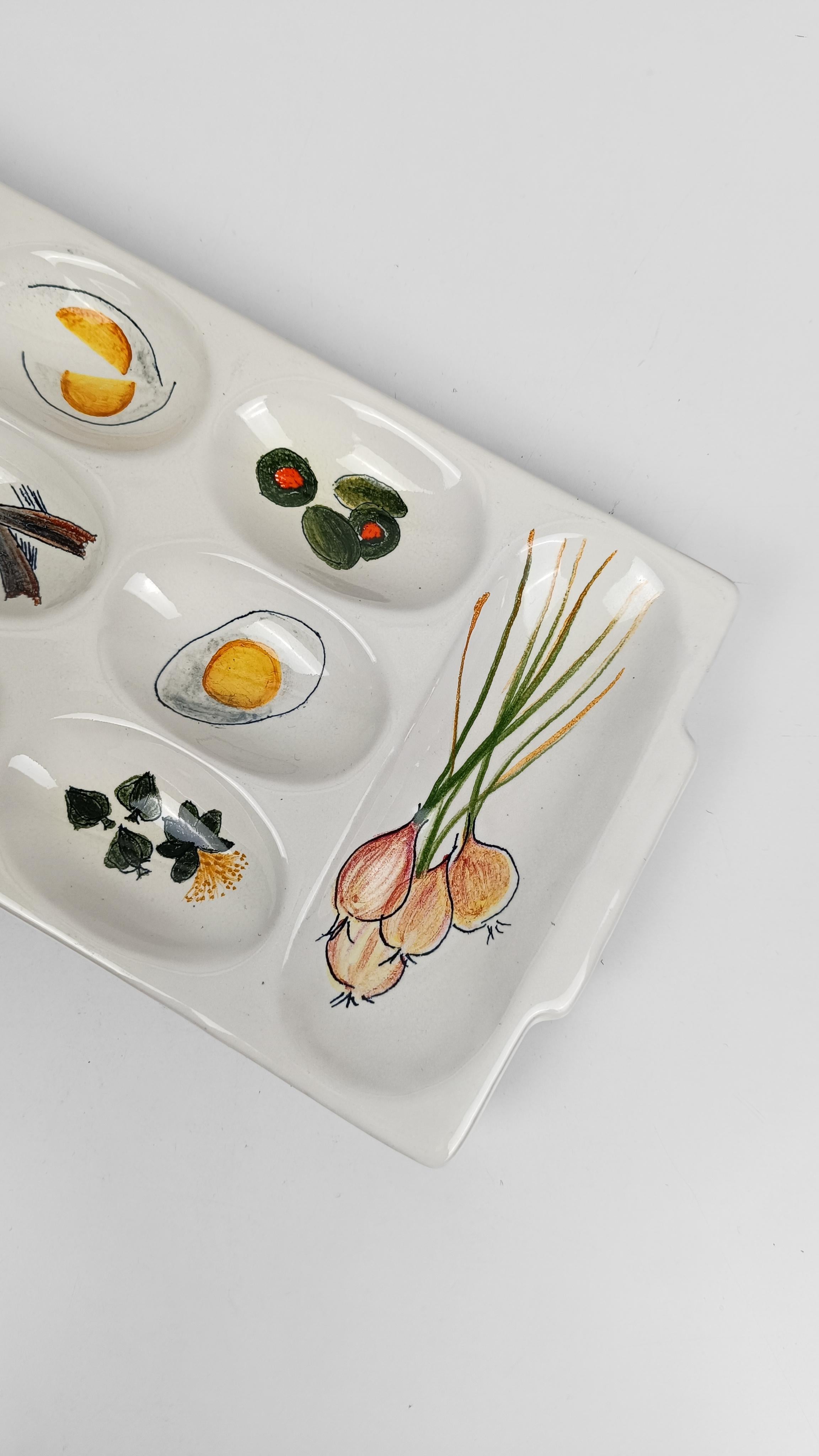 Rometti Ceramics, plateau à amuse-gueule en céramique peint à la main avec décoration de légumes, Italie années 50 en vente 4