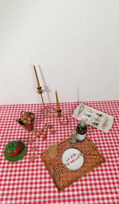 ROMETTI Hand-Painted Ceramic Appetizer Tray with Vegetable Decoration, Italy 50s