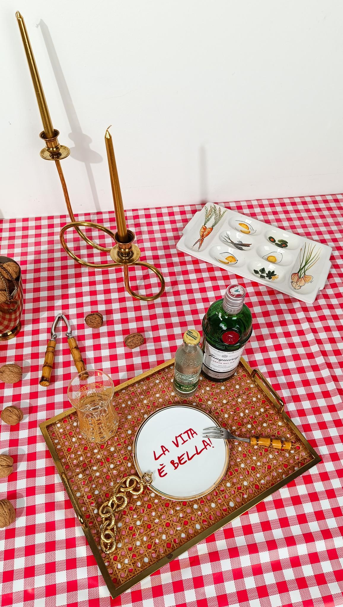 Mid-Century Modern Rometti Ceramics, plateau à amuse-gueule en céramique peint à la main avec décoration de légumes, Italie années 50 en vente