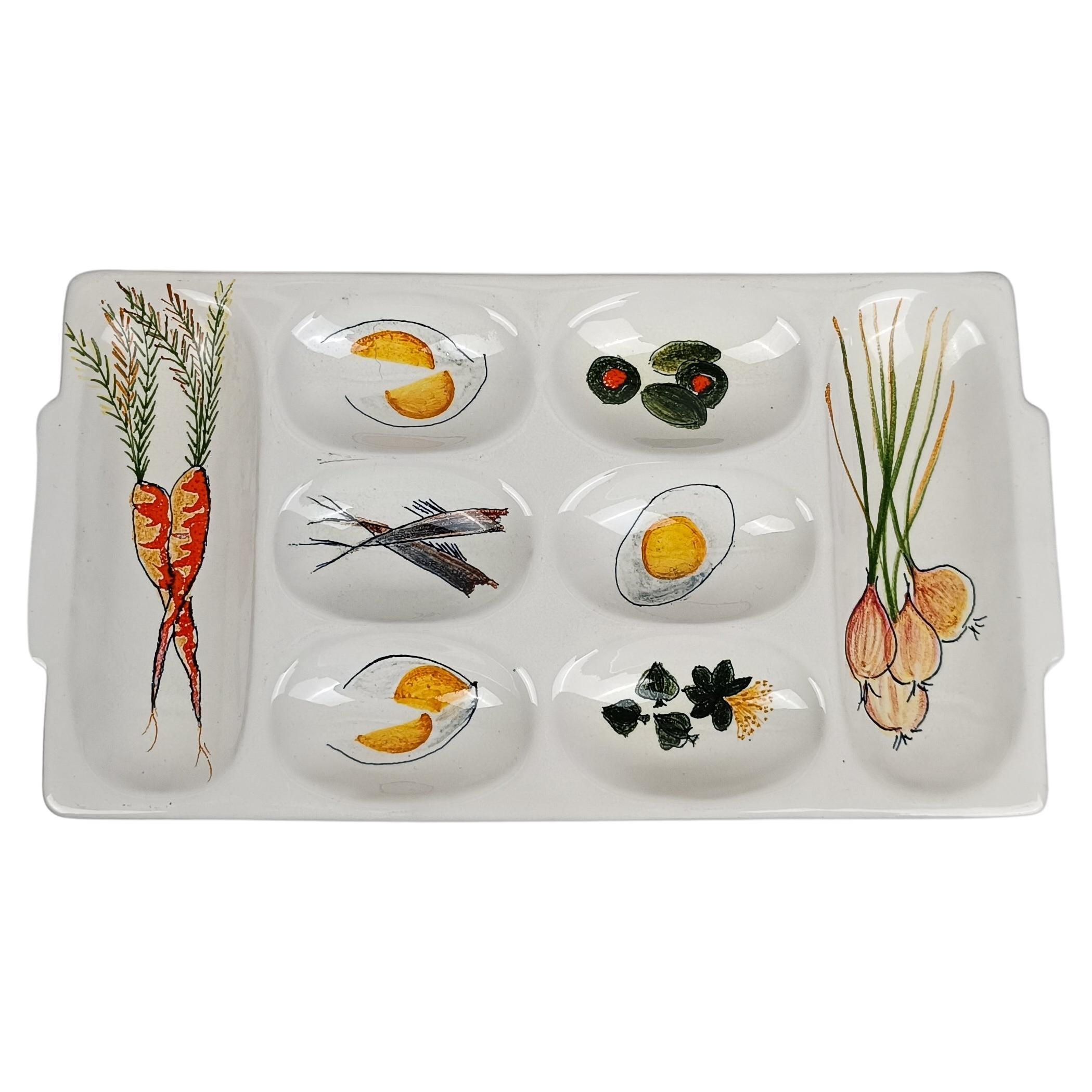 Rometti Ceramics, plateau à amuse-gueule en céramique peint à la main avec décoration de légumes, Italie années 50 en vente