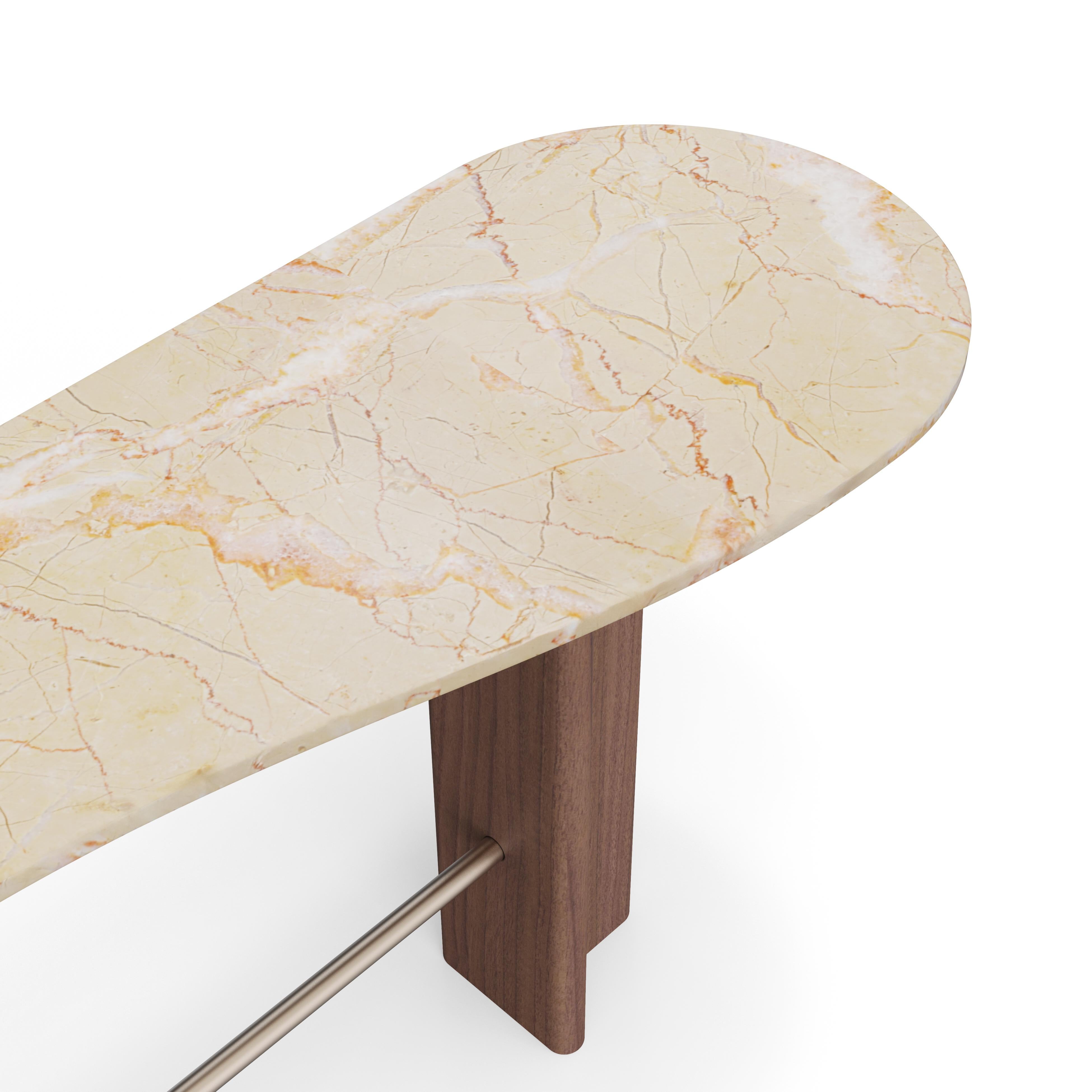 Hand-Crafted Romi Console by Nolita Harbour featuring Marble Top with Walnut Base and Brass For Sale