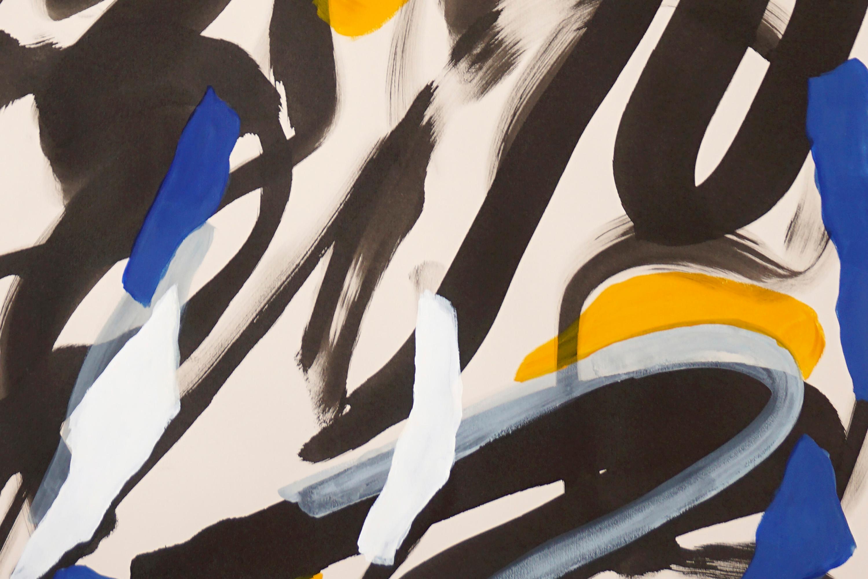 A Windy Day, Vigorous Gestures in Blue, Yellow and Black, Abstract Brushstrokes  For Sale 2