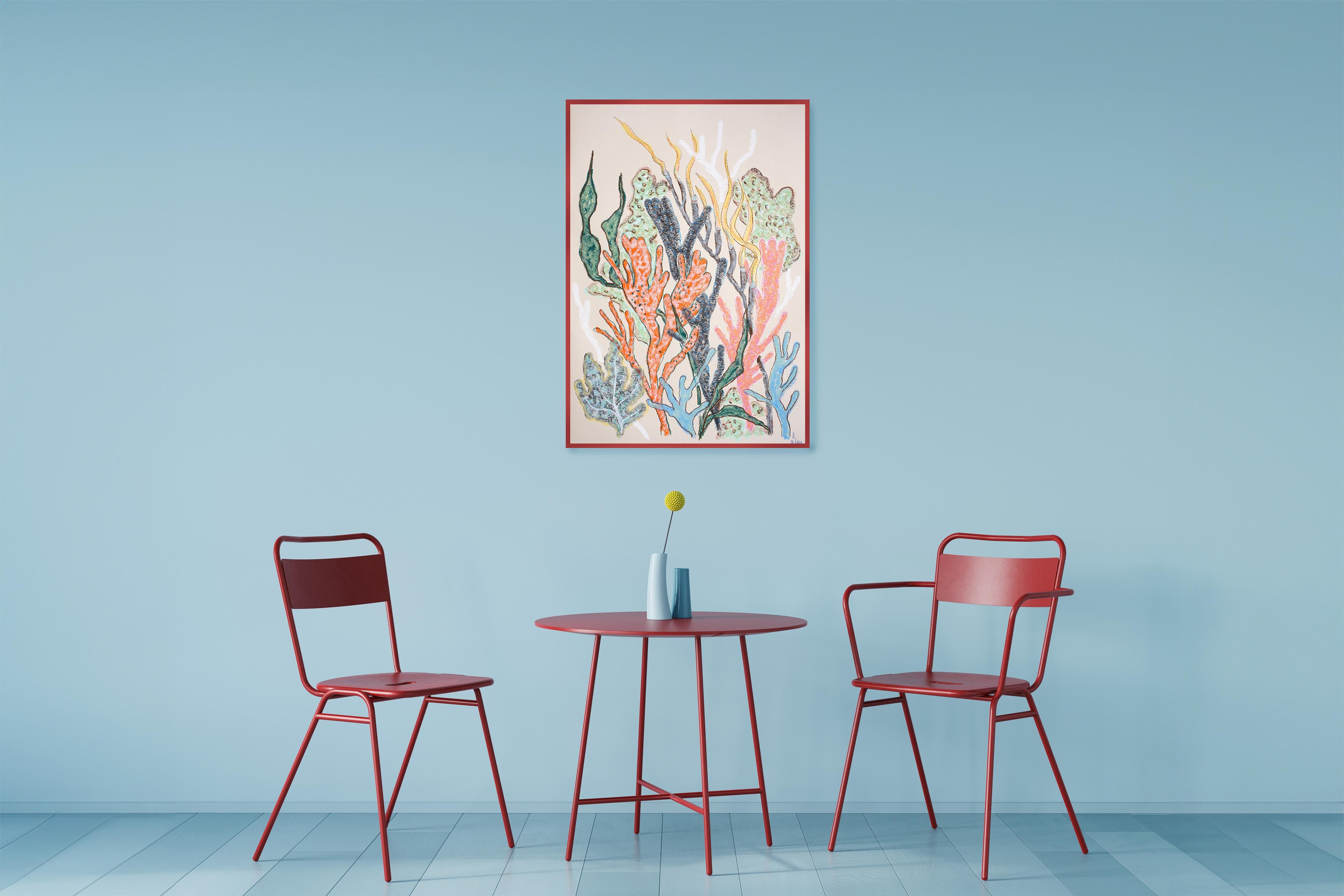 Abstrakte Korallenblüte, Zeitgenössische Meereslandschaft, Pastelltöne, Umweltkunst (Naturalismus), Painting, von Romina Milano
