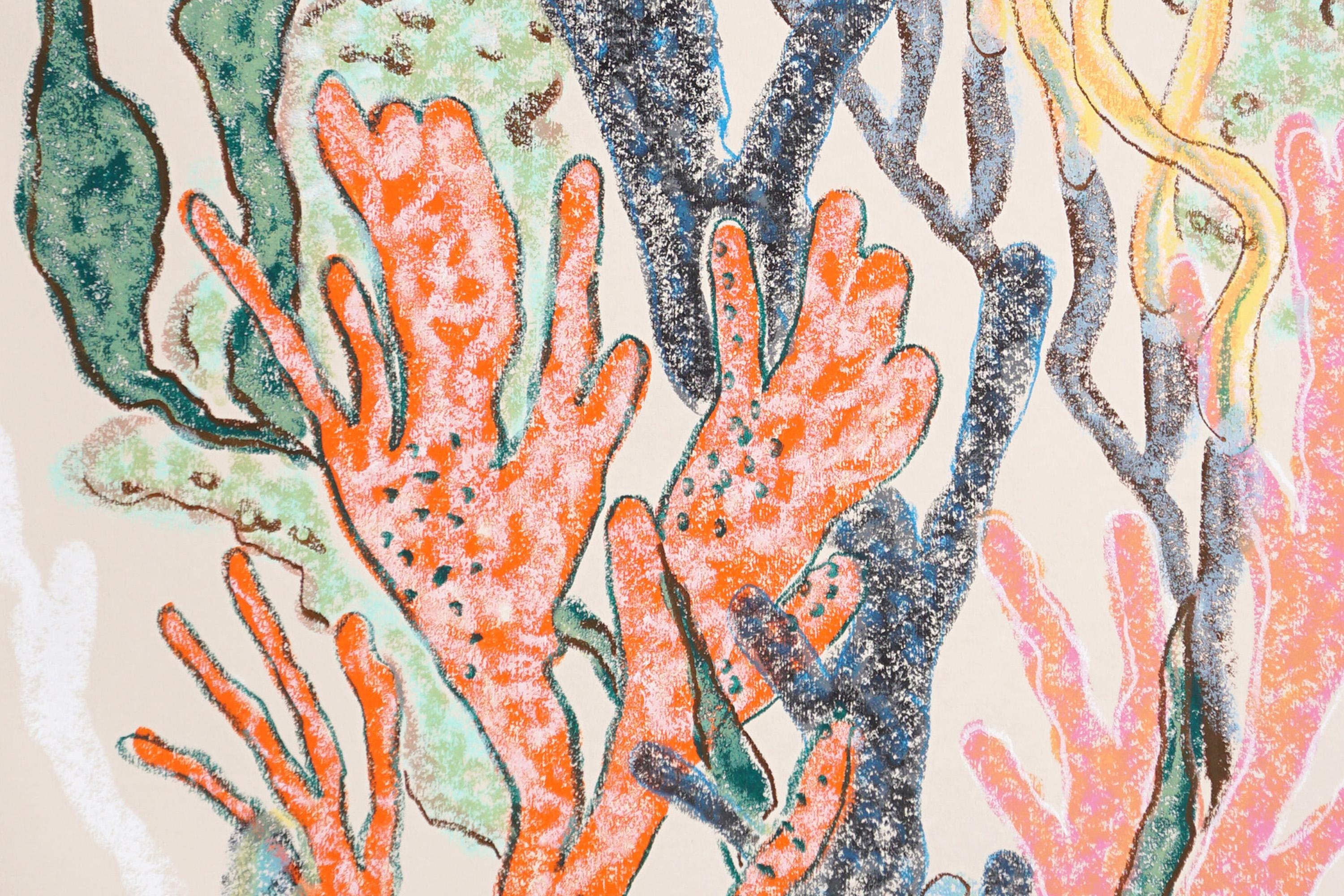 Abstrakte Korallenblüte, Zeitgenössische Meereslandschaft, Pastelltöne, Umweltkunst im Angebot 1
