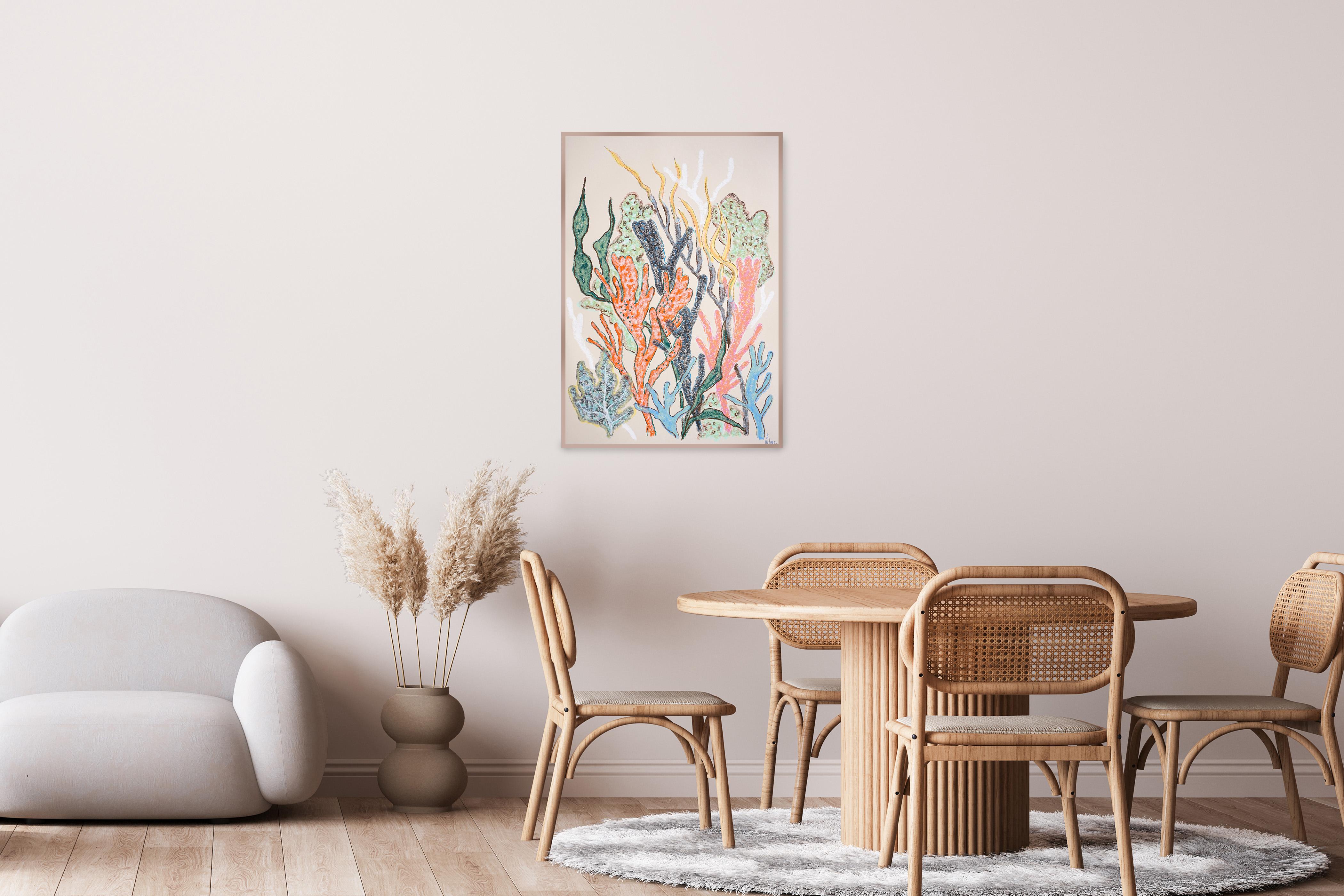 Abstrakte Korallenblüte, Zeitgenössische Meereslandschaft, Pastelltöne, Umweltkunst im Angebot 2