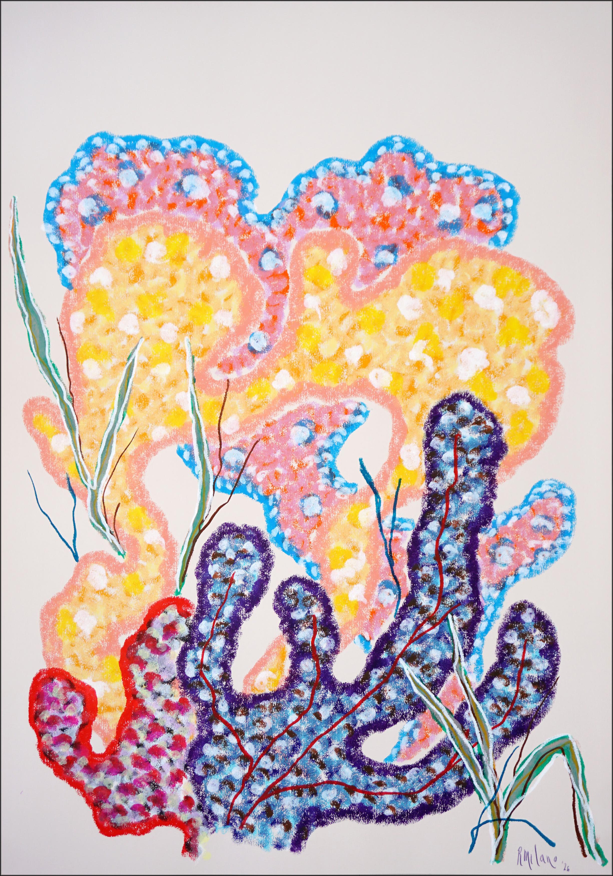 Romina Milano Landscape Painting - Abstract Organic Coral Reef, Sea Sponges, Primary Tones Modern Seascape Algae