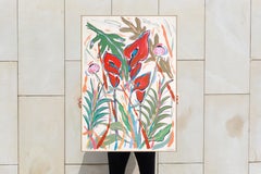 Anthuriums and Poppies, Fauvist Landscape, Flowers Bouquet, Illustration Style