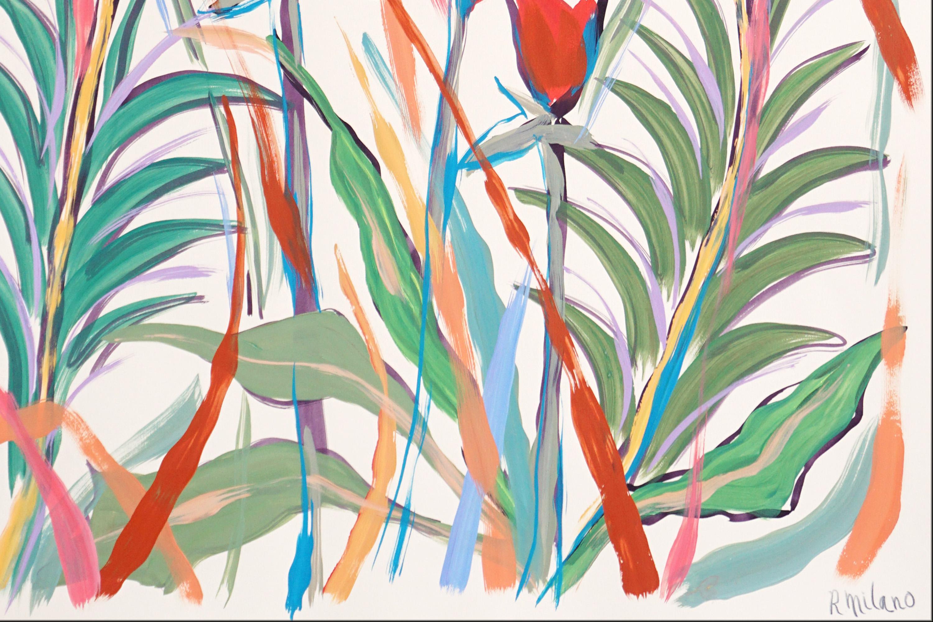 Anturios y Amapolas, Paisaje Fauvista, Ramo de Flores, Estilo Ilustración en venta 2