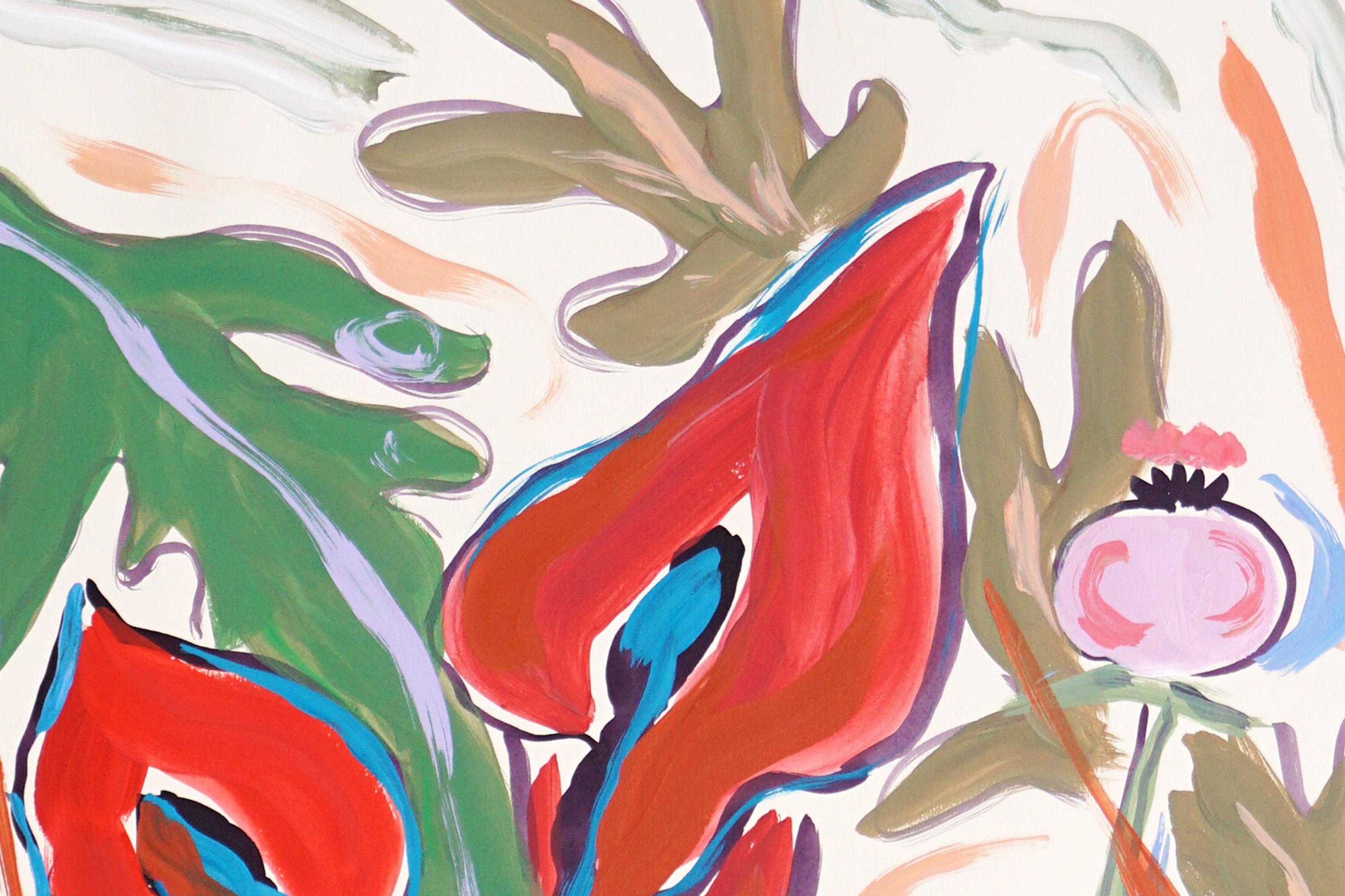 Anturios y Amapolas, Paisaje Fauvista, Ramo de Flores, Estilo Ilustración en venta 4