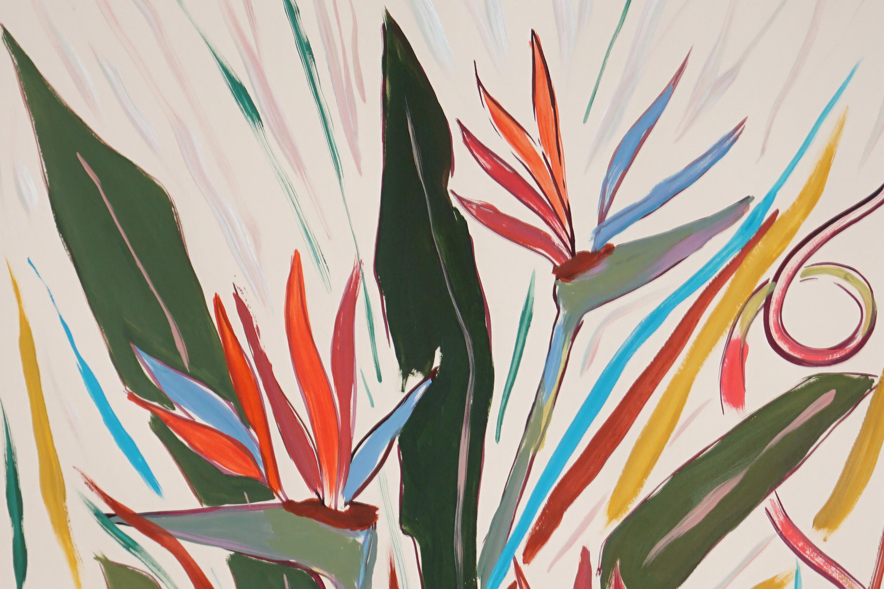 Bird of Paradise Bouquet Flowers, Botanical Illustration Style Painting on Paper For Sale 1
